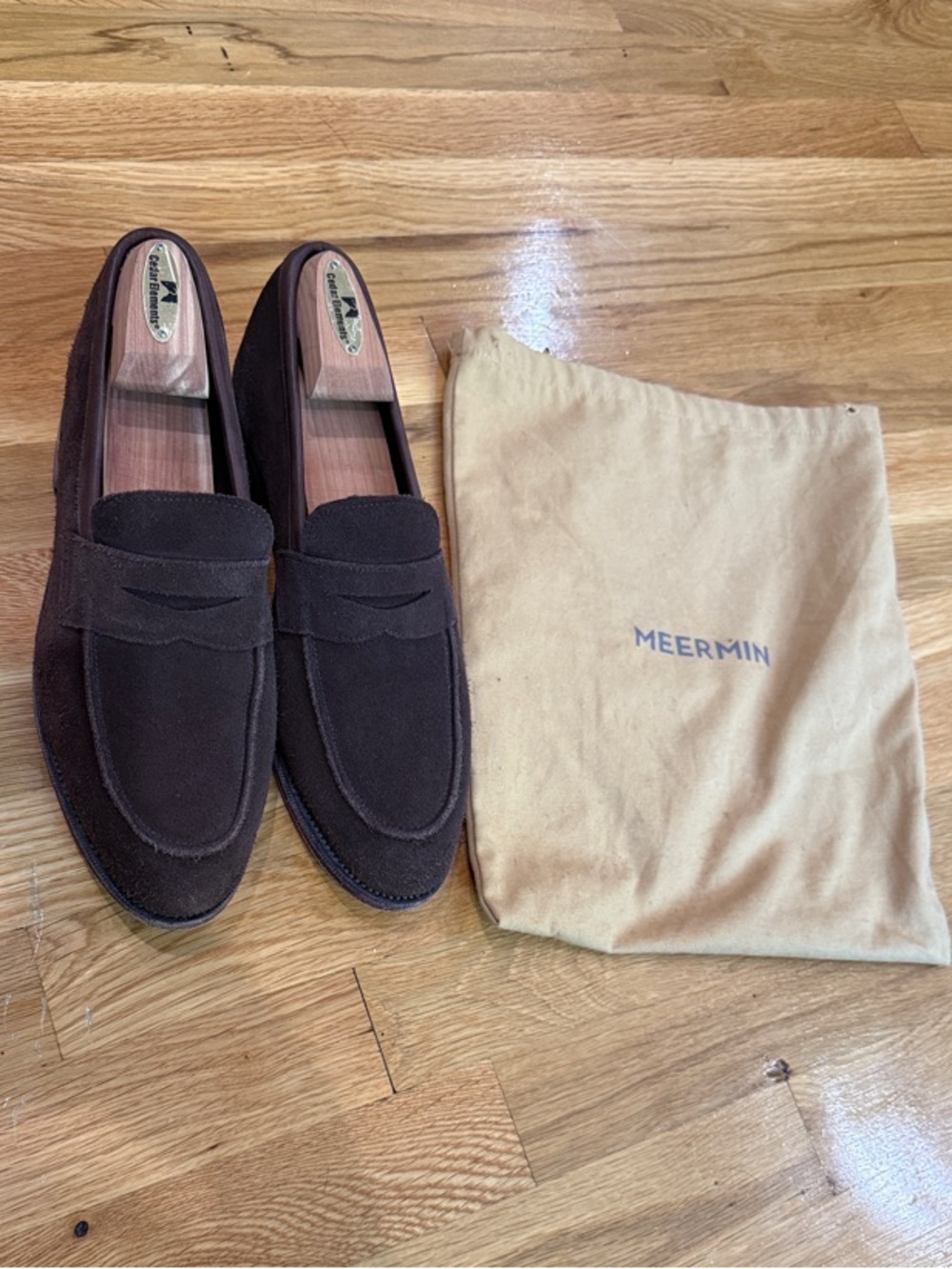 Meermin Dark Brown Suede Penny Loafers